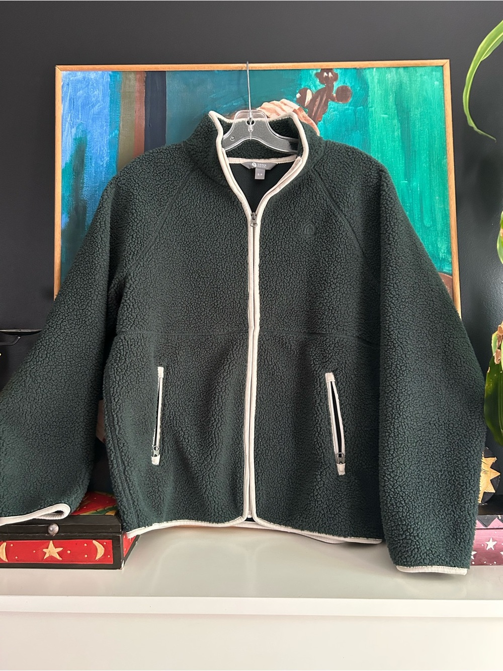 Sierra Designs Sherpa Fleece Jacket Green Full Zip Outdoor Hiking Women Small